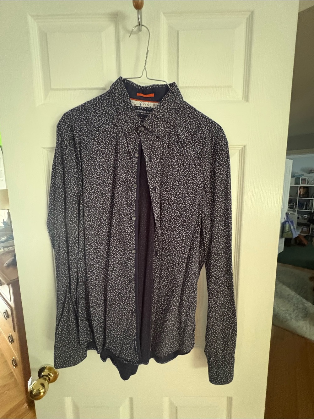 Men's Navy Micro-Print Casual Button-Down Shirt